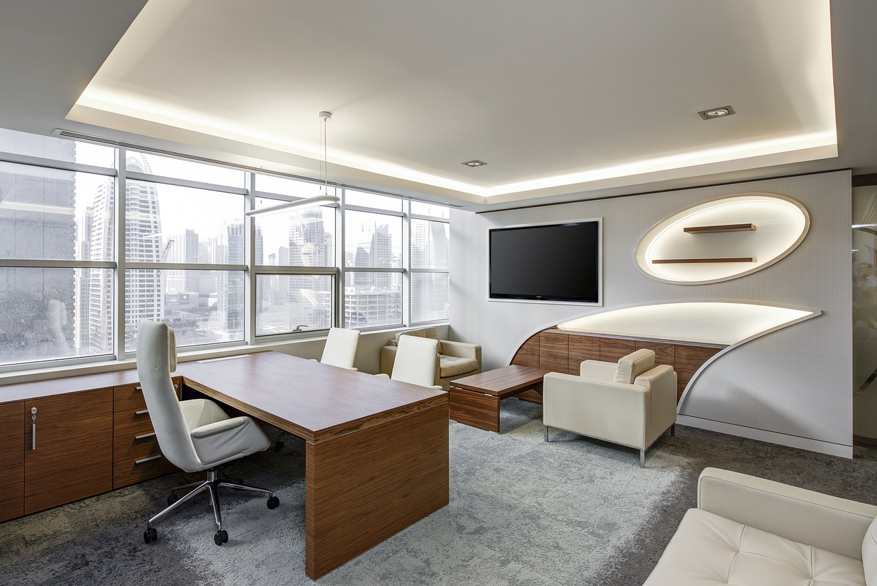 Bright modern office interior with a meeting table